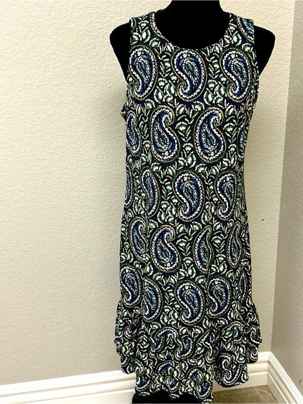 Tommy Hilfiger Blue and Green Paisley Midi Dress